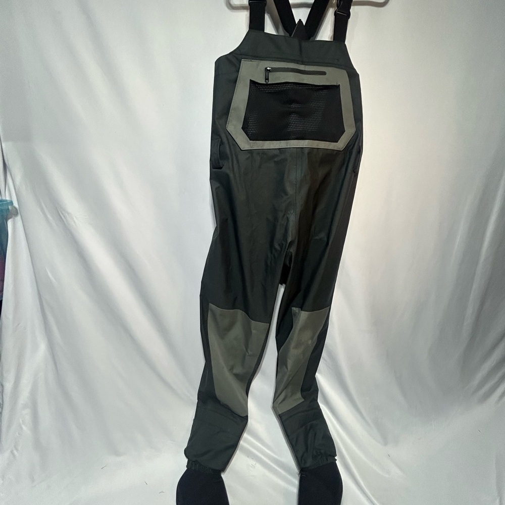 Men's stocking foot fishing chest waders. Black and Gray Overalls